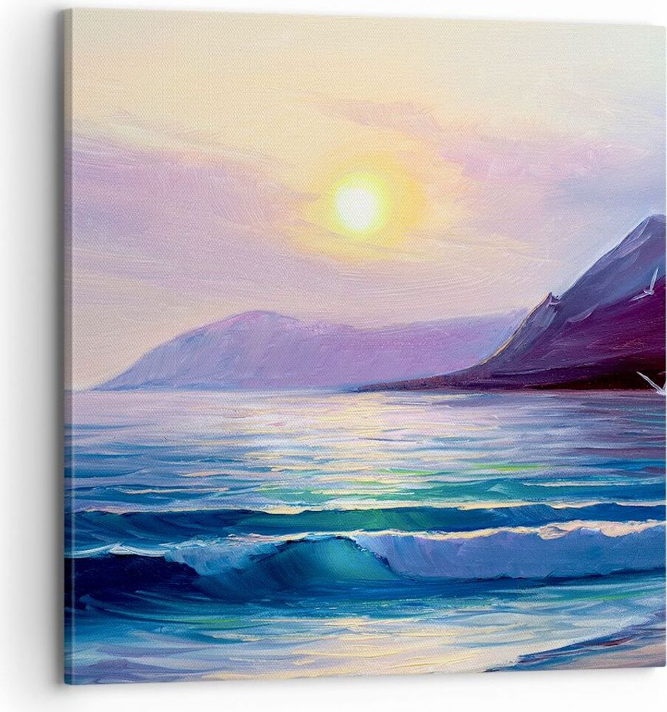 Bild auf Leinwand - Leinwandbild - Berge Meer Welle - 70x70cm - Wand Bild - Wanddeko - Wandbilder - Leinwanddruck - Bilder - Kunstdruck - Wanddekor...