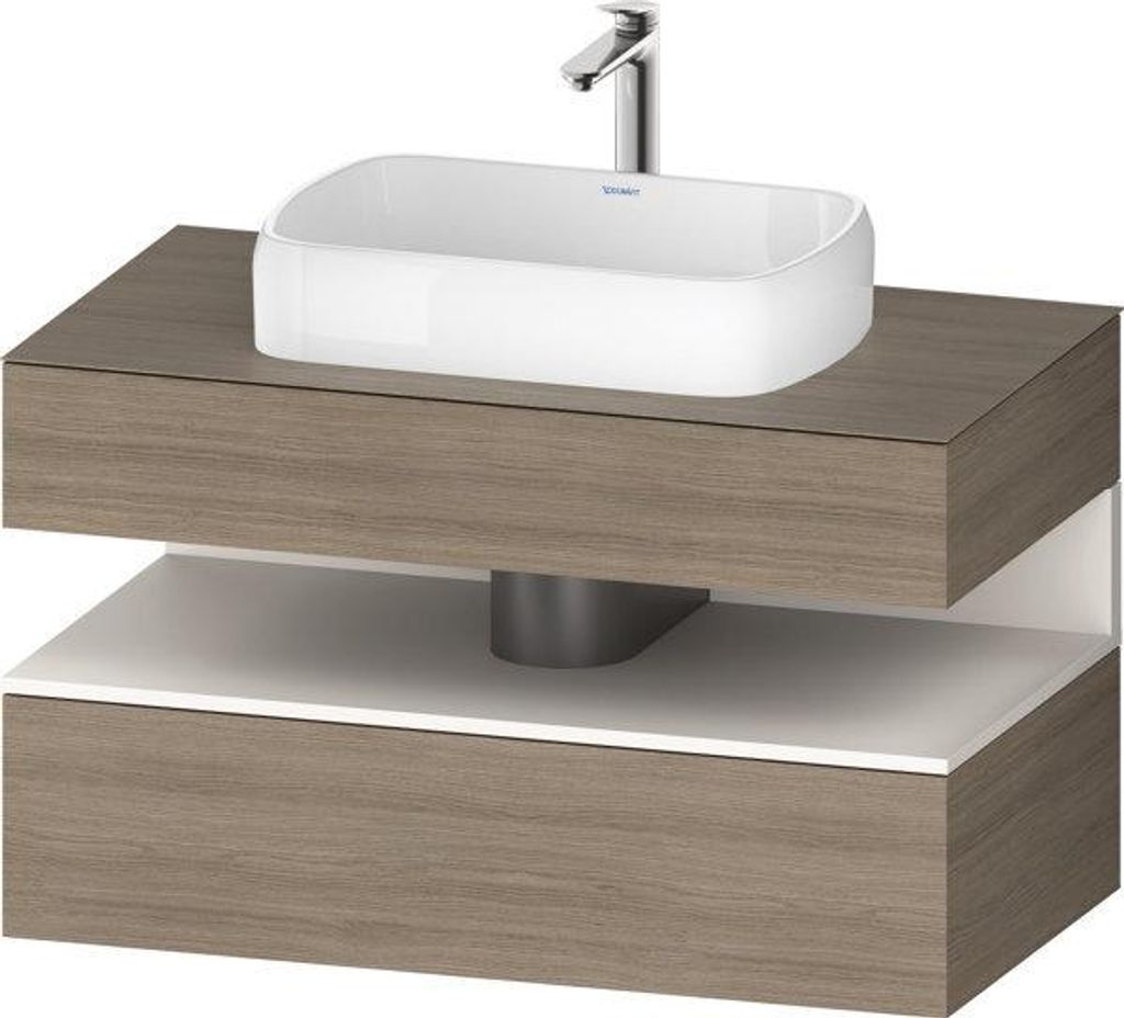 Duravit Qatego Konsolenwaschtischunterbau, 1 Auszug, 1 Schubkasten, Ausschnitt mittig, 1000x550x600mm, Nische Weiß Supermatt, QA4731084350000