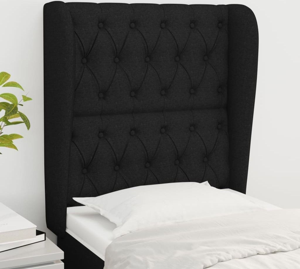 The Living Store Kopfteil mit Ohren Schwarz 83x23x118/128 cm Stoff