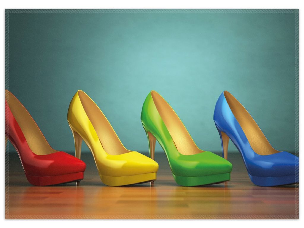 Wallario Premium Teppich, Größe 50 x 70 cm, Bunte Schuhe - High Heels für Frauen