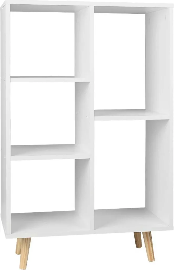 Bolt Edge Bibliothèque Blanche - 5 Compartiments en Bois sur Pieds