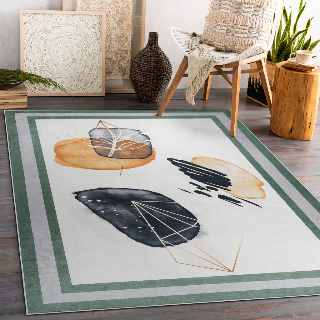 ANDRE 1088 Tapis de lavage abstrait blanc et vert - 120x170 cm - 4