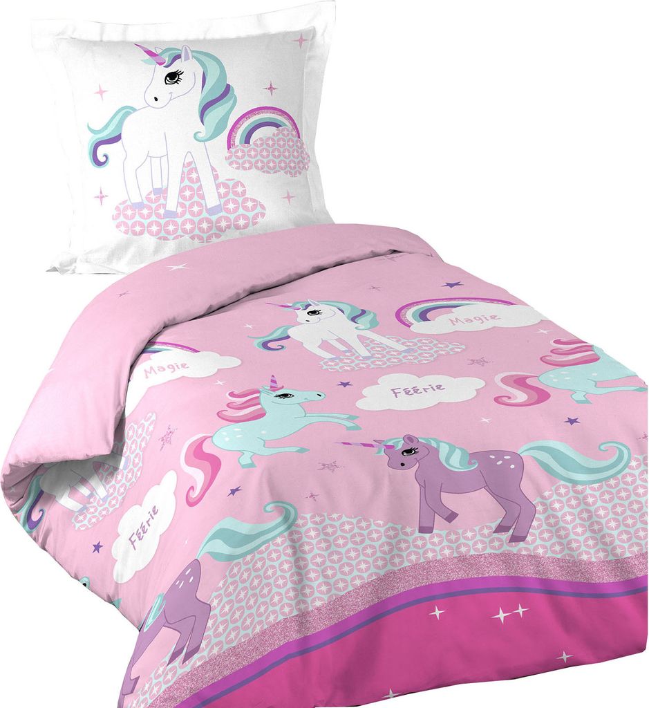 2tlg. Mädchen Bettwäsche 140x200cm Einhorn Baumwolle Bettdecke Bettgarnitur rosa