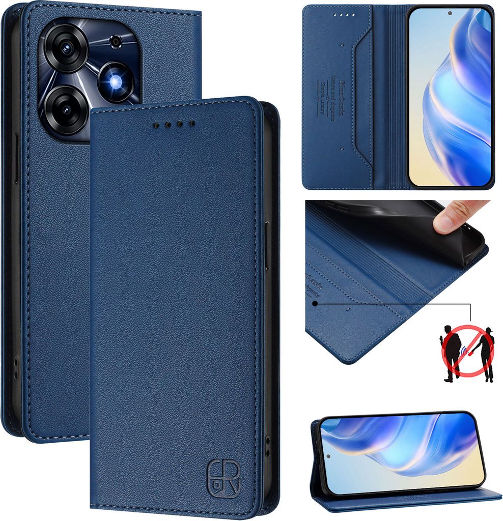 Lederhülle für Tecno Spark 10 Pro 4G Hülle Flip Brieftasche Kartenfächern Ständer Schutzhülle Blau