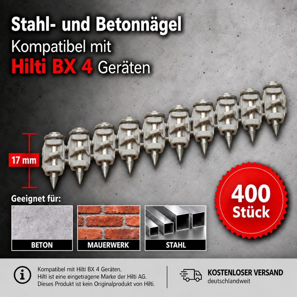 400 clavos compatibles con Hilti BX 4 de 17 mm – clavos Imagen del producto 