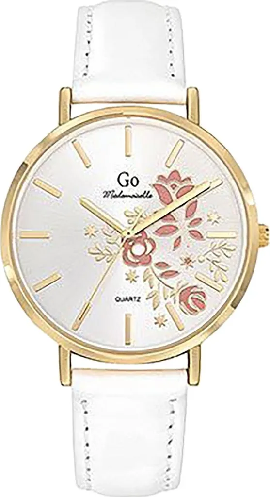 Montre Mademoiselle Design Floral avec Bracelet Cuir Blanc Confort