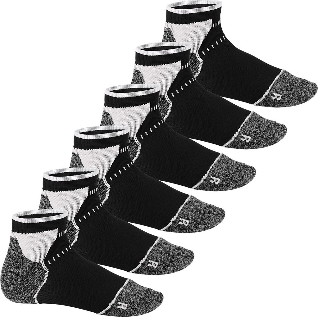 Footstar Damen & Herren Funktions Sport Socken (6 Paar), Gepolsterte Laufsocken - Schwarz-Weiss 43-46