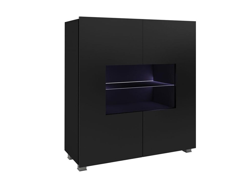 CALABRINI C- 02 Kommode, Modern, Weiß Hochglanz, Grifflos, 2 Türen, 6 Regale, laminierte Spanplatte, ABS-Kanten (Schwarz / Schwarz Hochglanz)