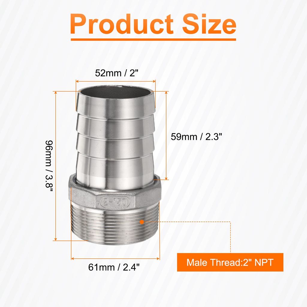 Edelstahl Schlauchstutzen 52mm Schlauchstutzen x 2" NPT M?nnlich Rohrverschraubung Reduzierstš¹ck Rohrfitting Kupplung Gewindeverbinder Adapter f...
