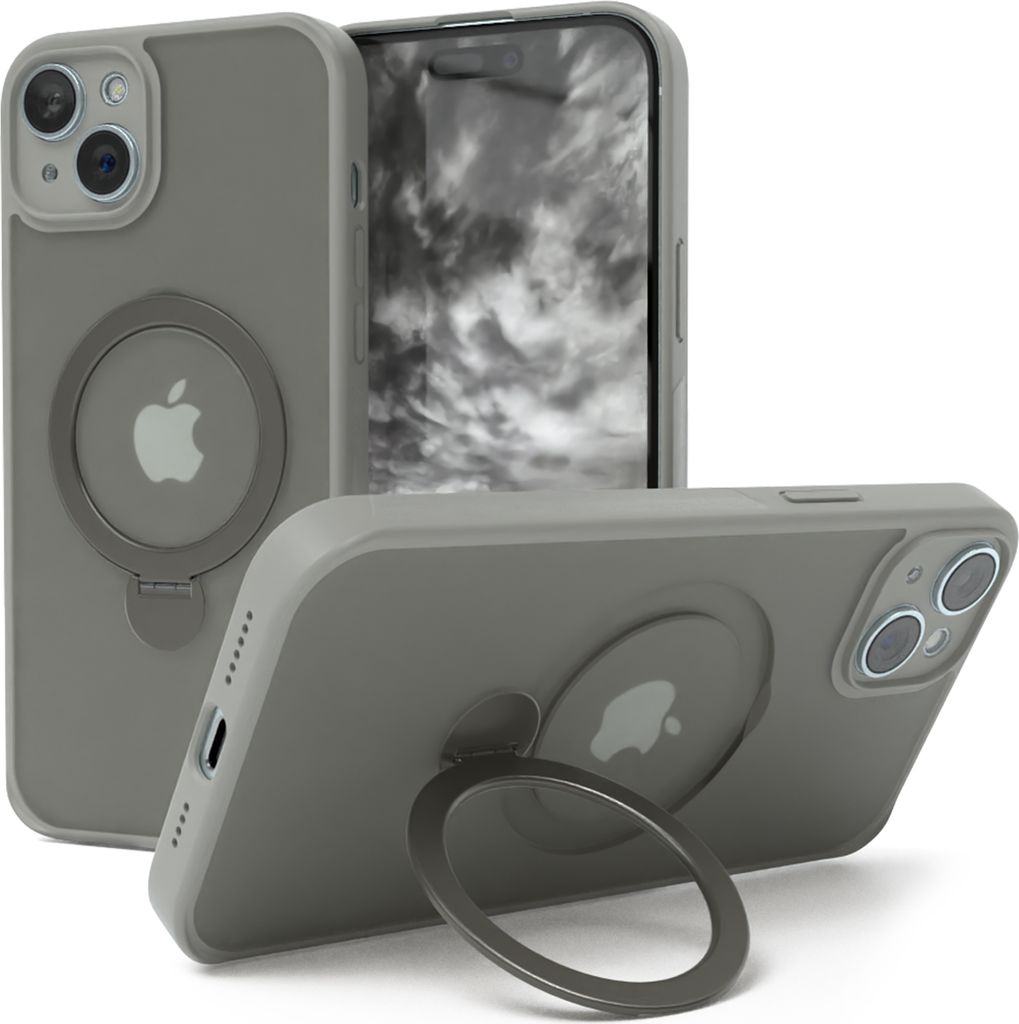 EAZY CASE - MagSafe Handyhülle für Apple iPhone 15 Plus, Ring zum Aufstellen, 360° drehbar, Magsafe Silikonhülle zum Aufstellen, stoßfest Cove...