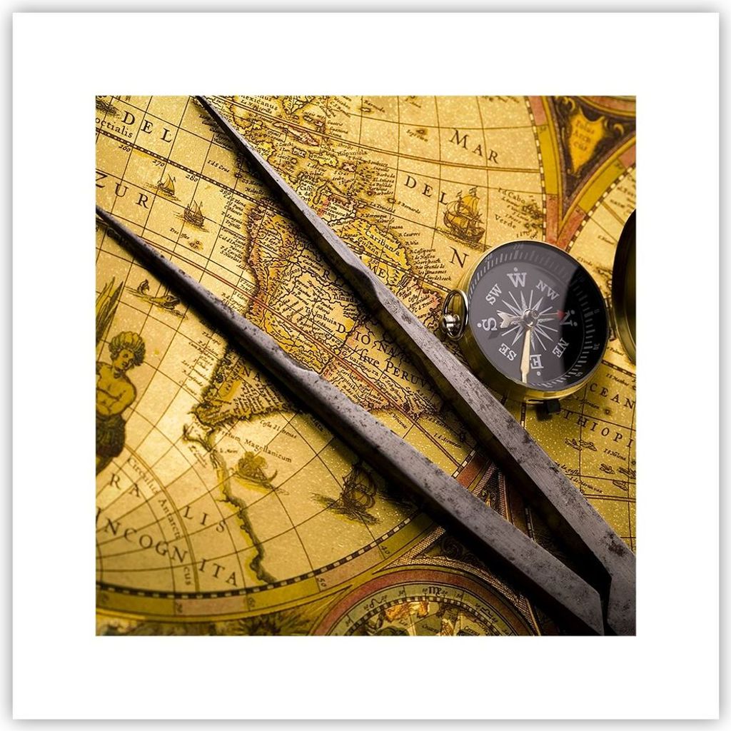 Poster - Poster ohne Rahmen - Kompass Abenteuer Reisen - 30x30 cm - Wand Bild - Wanddeko - Wandbilder - Kunstposter - Wandposter - Bilder - Kunstdr...