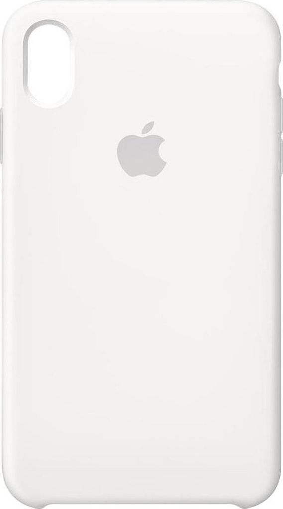 A white iPhone case with an Apple logo.