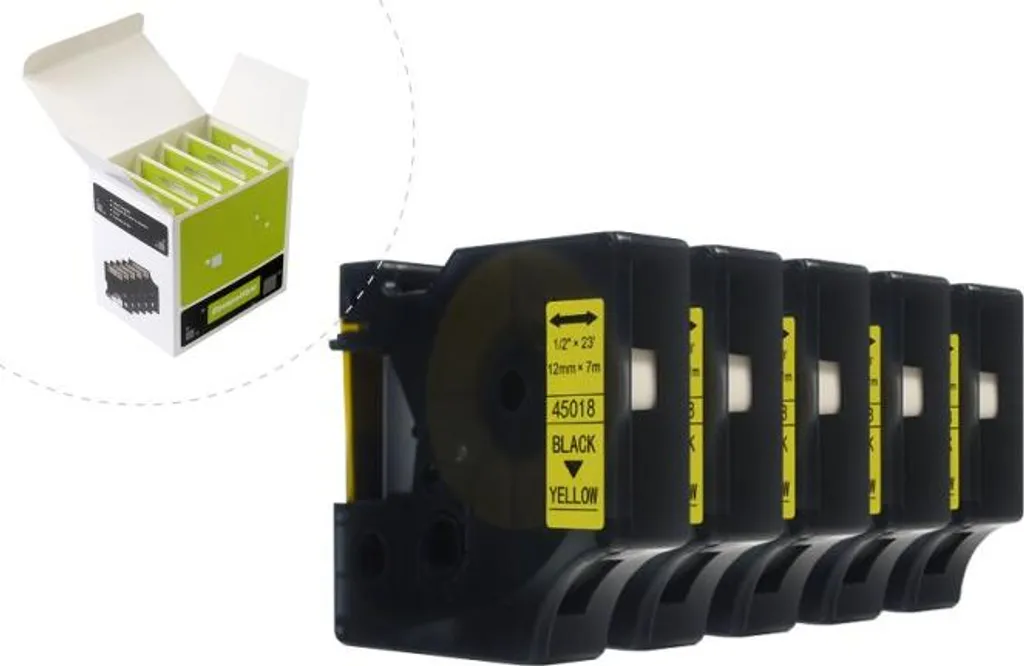 Lot 5 Rubans Adhésifs D1 12mm x 7m Jaune Durable pour Dymo 45018 Neuf