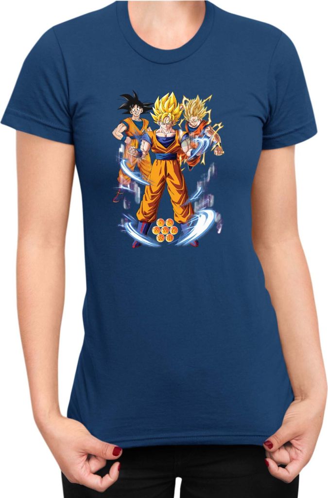 Damen T-Shirt Dragon Anime Manga Ball Z Goku 01, Lady S / Dunkelblau