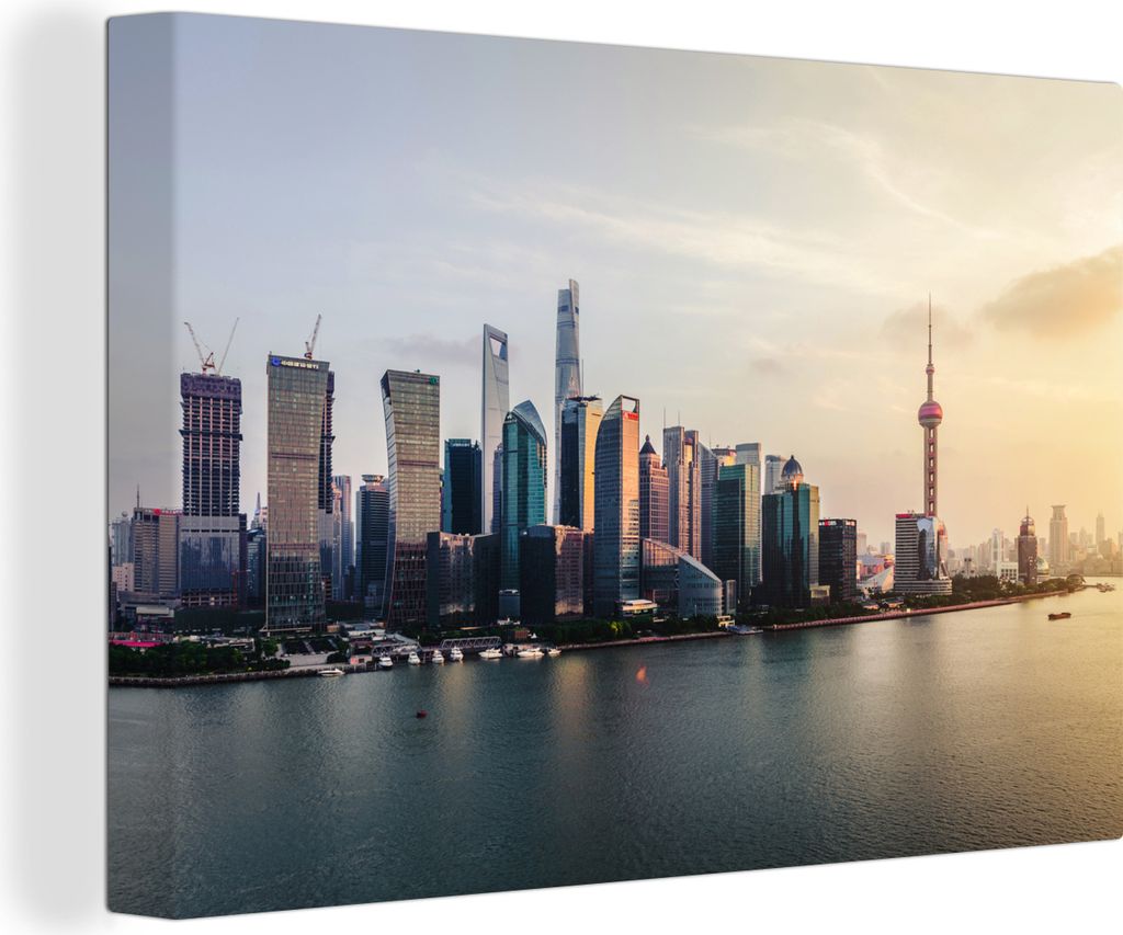 OneMillionCanvasses - Leinwandbilder - 140x90 cm, Sonnenuntergang - Stadt - Shanghai, Wandbilder Kunstdruck Wanddekoration - Foto auf Leinwand - ...