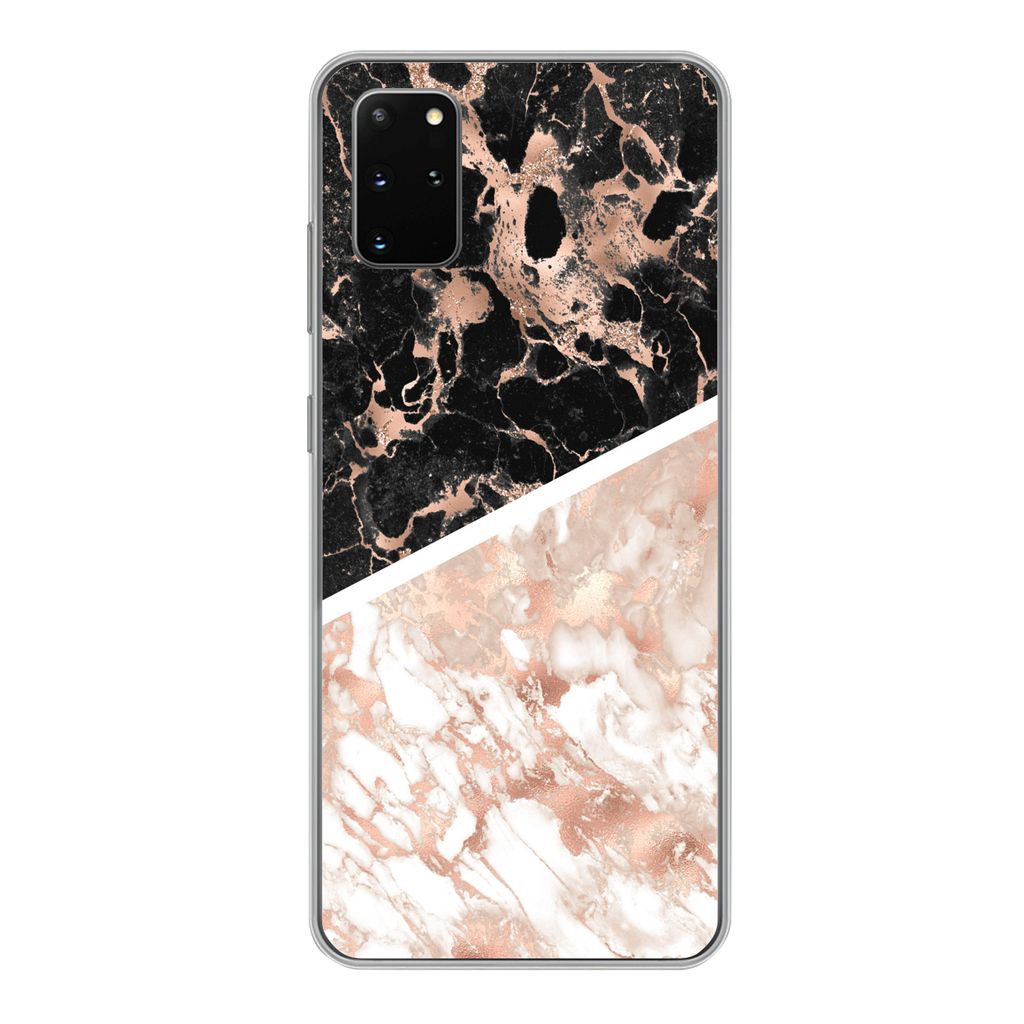 MuchoWow Handyhülle Schutzhülle Hülle für Samsung Galaxy S20 Plus Marmor - Rosa - Weiß - Schwarz Silikon Softcase Handy Hülle - Hartschale