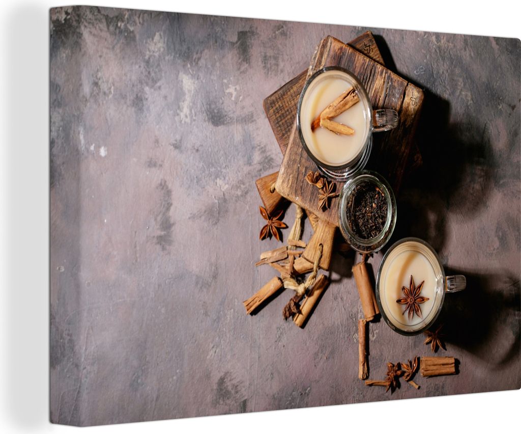OneMillionCanvasses - Leinwandbilder - 150x100 cm, Loser Tee - Milch - Zimt, Wandbilder Kunstdruck Wanddekoration - Foto auf Leinwand - Gemälde ...