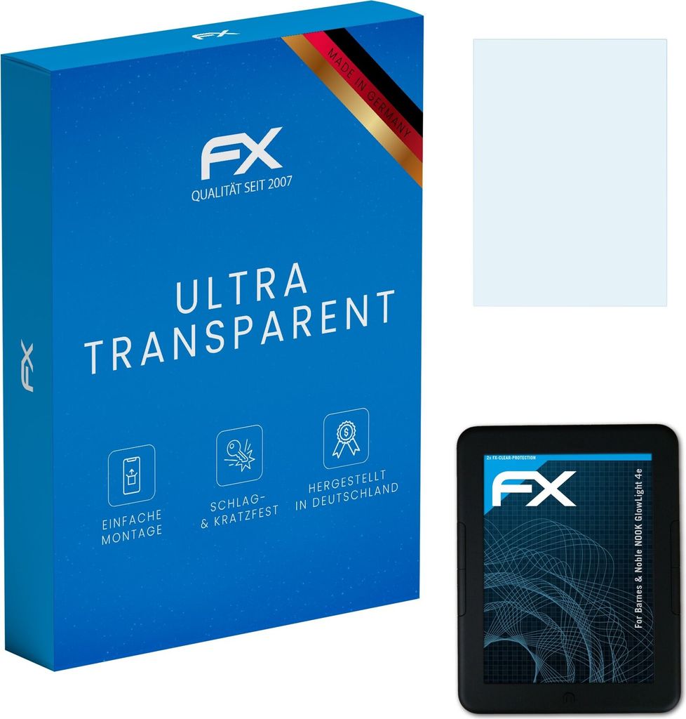 atFoliX FX-Clear 2x Schutzfolie kompatibel mit Barnes & Noble NOOK GlowLight 4e Displayschutzfolie