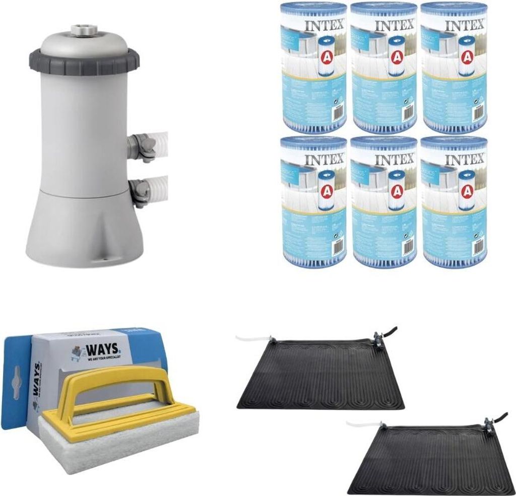 WAYS - Poolpflege - 2x Poolheizung & Filterpumpe 2271 L/u & 6 Filter Typ A & WAYS Scheuerbürste