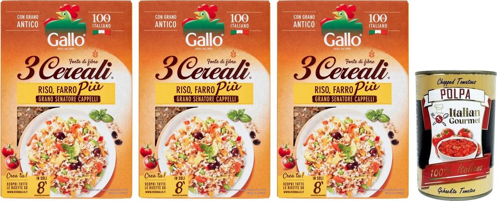 3x Riso Gallo 3 Cereali Mischung aus Reis, Dinkel und Weizen Senatore Cappelli, 100% Italienischer Reis ideal für Suppen und Risottos 400-g-Packun...