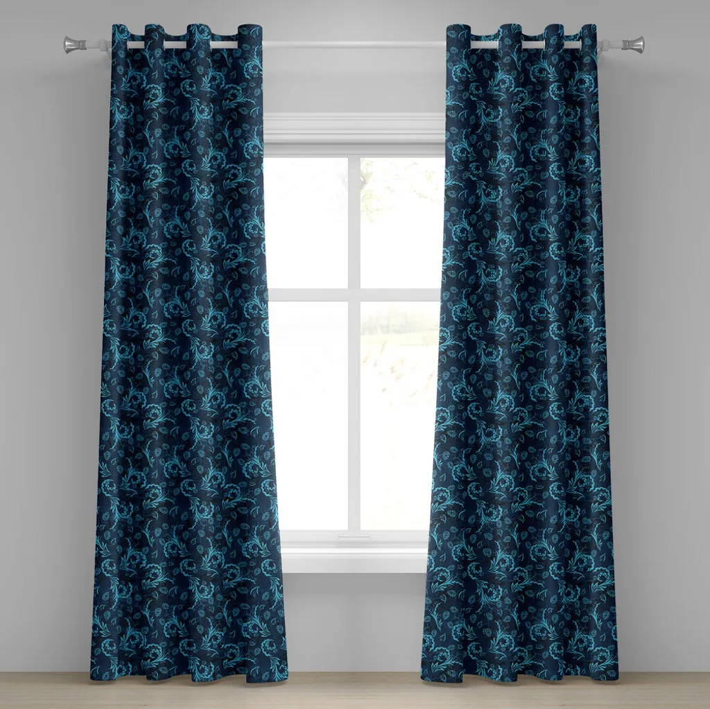 Rideau à œillets bleu ABAKUHAUS 280x245 cm motifs floraux damas indigo