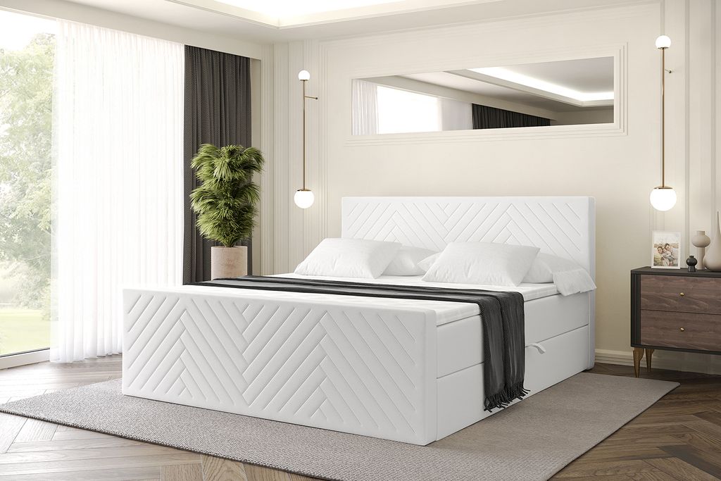 ALTDECOR Boxspringbett mit Matratze und Lattenrost, Topper, Polsterbett mit Bettkasten, Bett mit Stauraum H3-Matratze, Doppelbett, Boxbett - VEXA-Z...