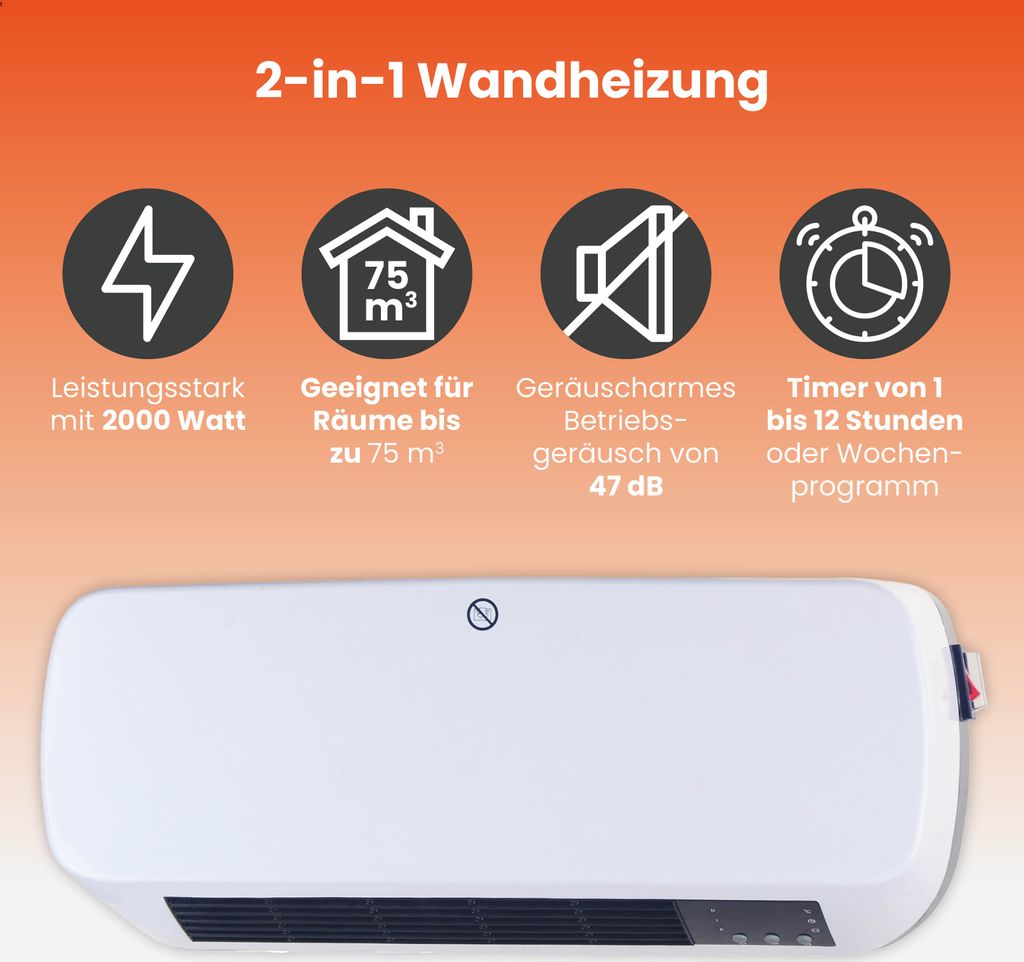QLT 2-in-1-Wandheizung - Elektrische und keramische Heizung Produktbild 2