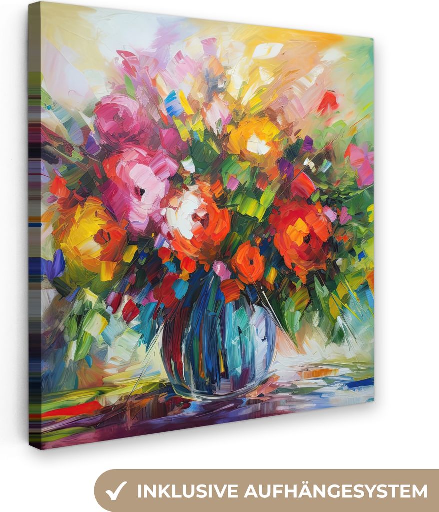 MuchoWow® - Leinwandbilder - Blumen - Bunt - Blumentopf - Produktbild 