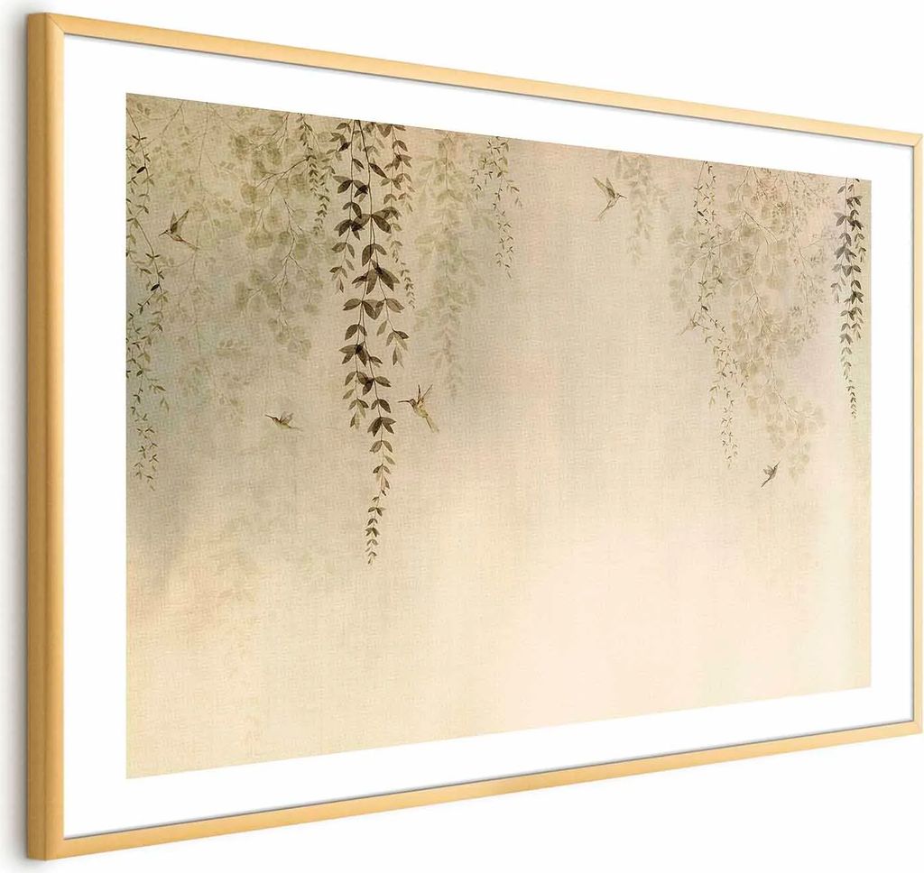Posterpapier Poster - Beige Hummingbirds 60x40 cm Blätter e-C-10068-ao-a