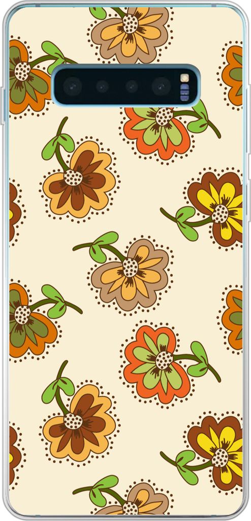 MuchoWow Handyhülle Schutzhülle Hülle für Telefoonhoesje Samsung Galaxy S10 Plus Design - Blumen - Retro - Vintage Silikon Softcase Handy Hü...