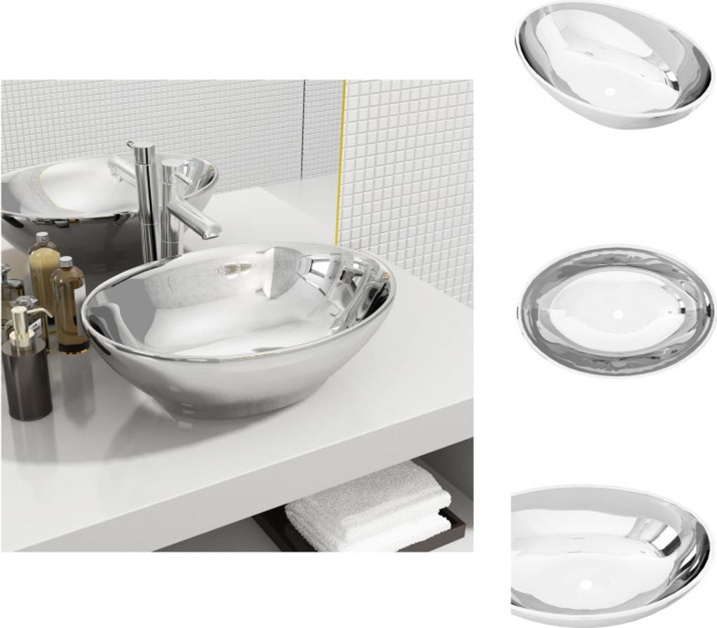 vidaXL Waschbecken 40 x 33 x 13,5 cm Keramik Silber - Badezimmer-Waschbecken