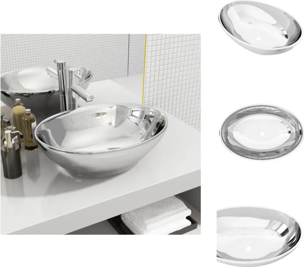 Lavabo Argento Ovale 40x33 vidaXL | Ceramica Design da Appoggio