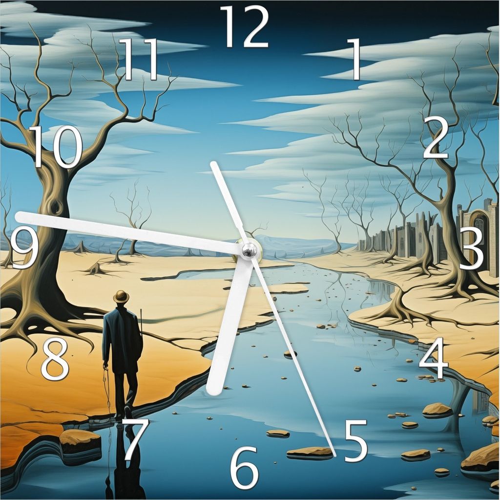 Wallario Design Wanduhr Fluss der Zeit aus Echtglas, Größe 20 x 20 cm