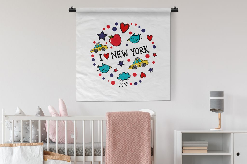 MuchoWow Wandteppich Wandbehang New York - Rund um - Taxi 90x90 cm Tapisserie Dekoration Wandtuch - Wandaufhänger