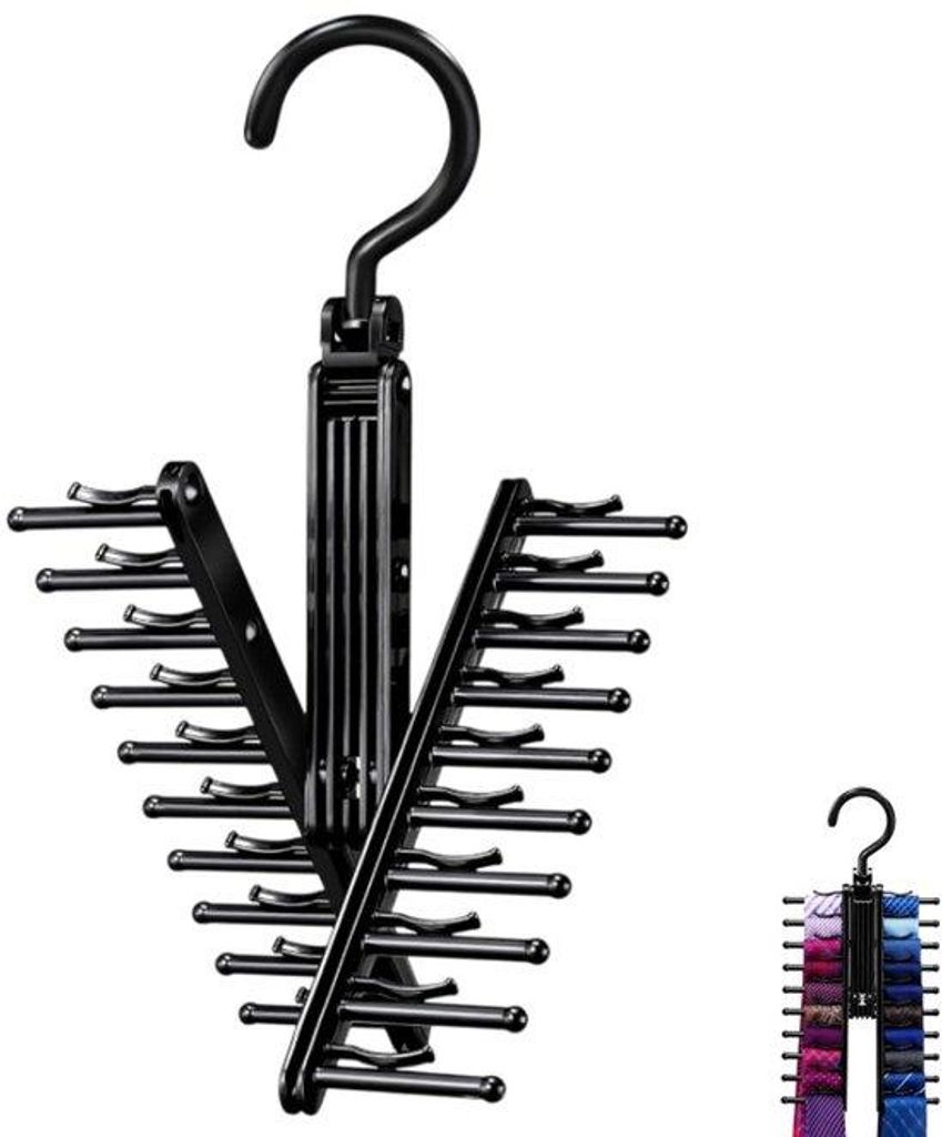 Draaibare Hakenhalter - 360° drehbar - mit Anti-Slip-Klips - für das Aufbewahren von Stropdassen, Riemen und Schals - schwarz - 13*29 cm