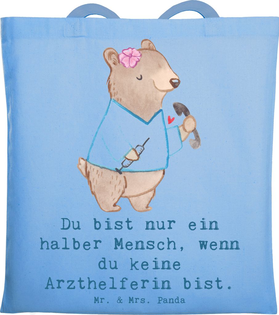 Mr. & Mrs. Panda Shopping Tasche Arzthelferin Herz - Sky Blue - Geschenk, Krankenhaus, Medizinische Fachangestellte, Tote Bag, Krankgeschrieben, Be...