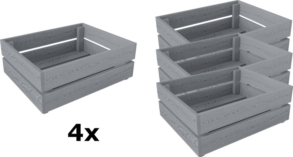 Lermowood Holzkisten 4x Box0541 50 x 40 x 19cm Grau | Dekokisten aus Holz Massive Holzkiste Regalkiste Weinkiste