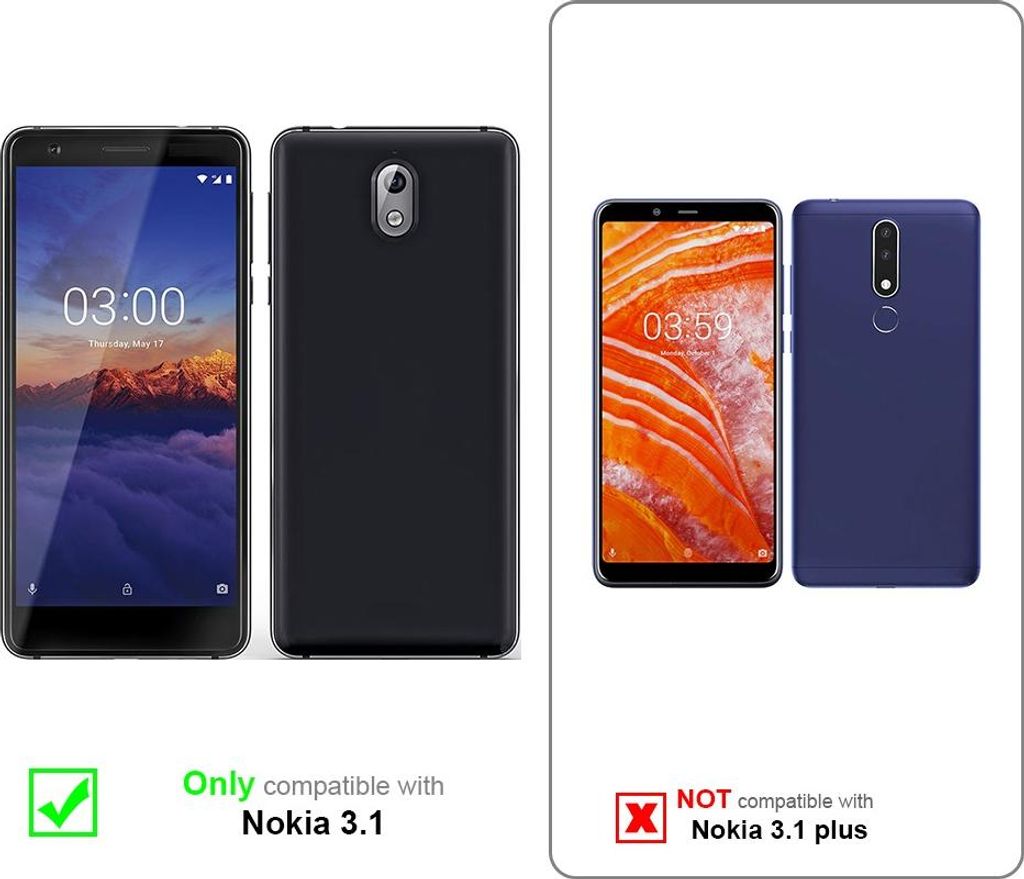 Cadorabo 3x Vollbild Panzer Folie für Nokia 3.1 2018 Schutzfolie in Schwarz Tempered Display-Schutzglas