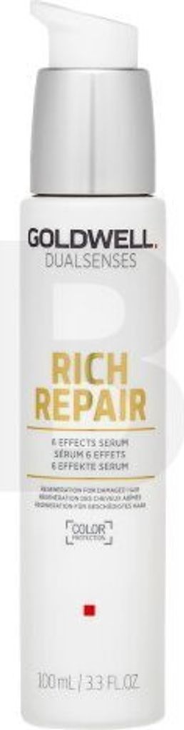 A product shot of a Goldwell Dualsenses Rich Repair 6 Effects Serum bottle.