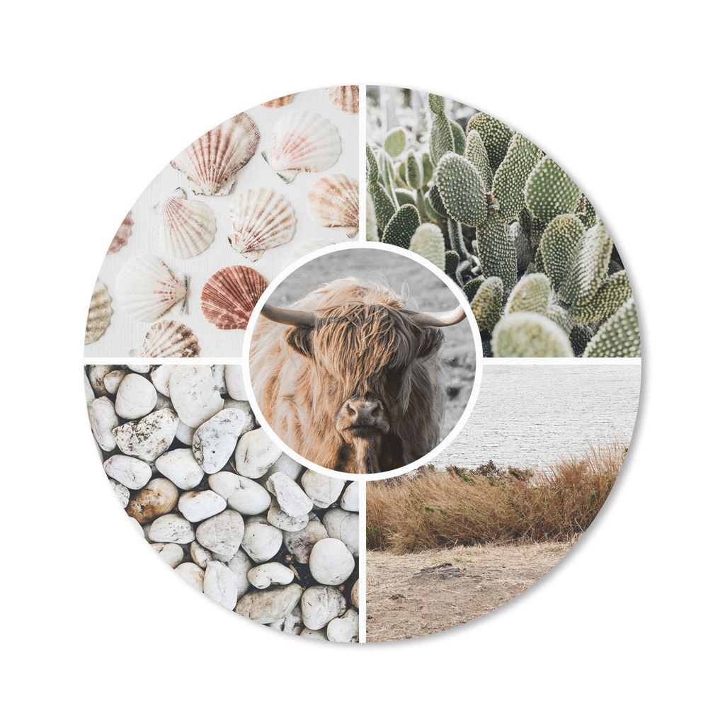 MuchoWow Mauspad Mousepad Schottischer Highlander - Collage - Steine - Sand 30x30 cm - Mousepads - Maus Mat - Pad - Mausunterlage - Tischunterlag...
