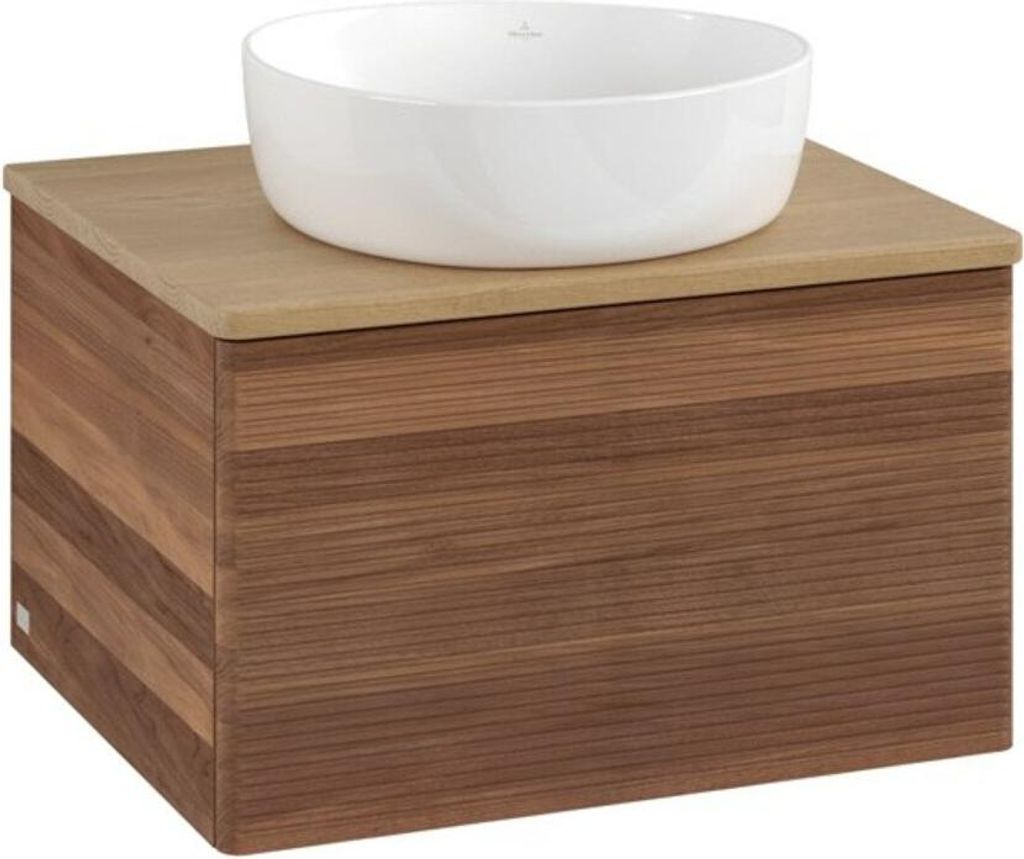 V&B Waschtischunterschrank mit Frontstruktur Antao 60x36x50cm, WBP-farbe hon. Oa, w. walnut