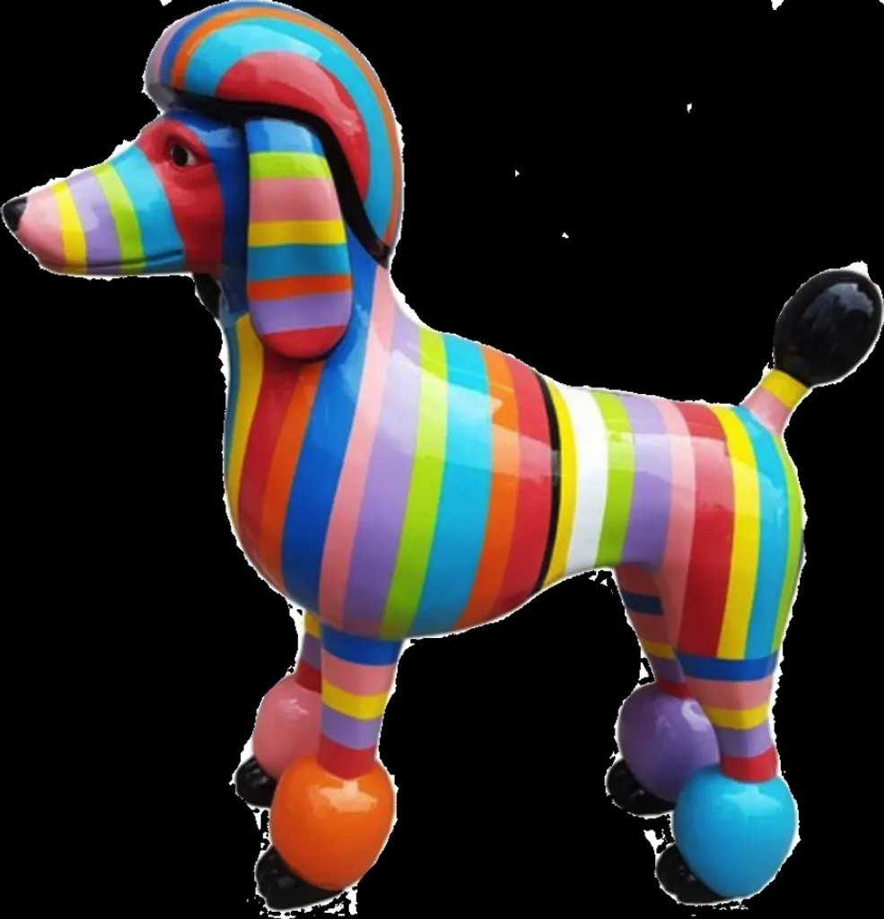 Figurine Caniche en Résine 90cm Résistante Extérieur Rayures Design