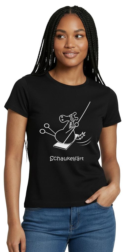 Spreadshirt Schaukelfärt Schaukel Pferd Färt Wortspiel Frauen T-Shirt, XXL, Schwarz