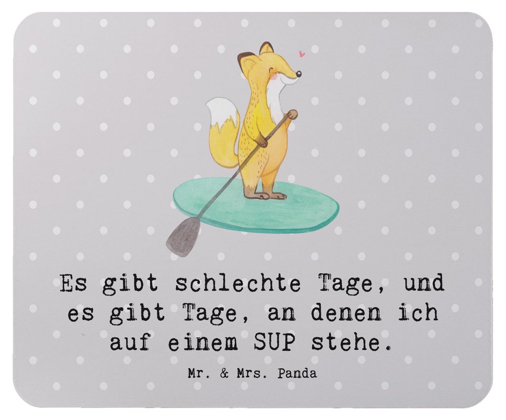 Mr. & Mrs. Panda Mauspad Fuchs Stand Up Paddling - Grau Pastell - Geschenk, pc mousepad, SUB, Paddle, Mouse Pad, Boarding, mausteppich, laptop, Subben