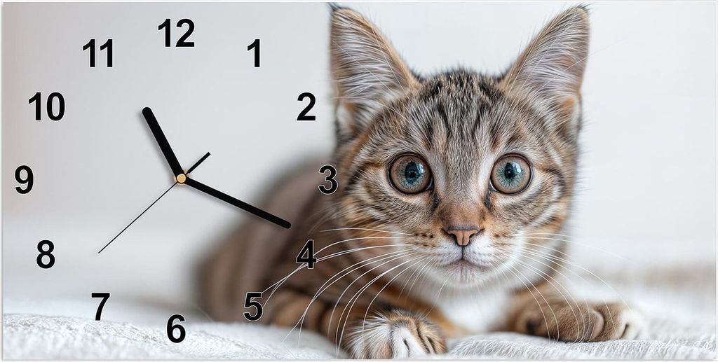 Wanduhr aus Glas mit Motiv Süße Kleine Katze- 60 x 30 cm - inkl. Aufhängesystem