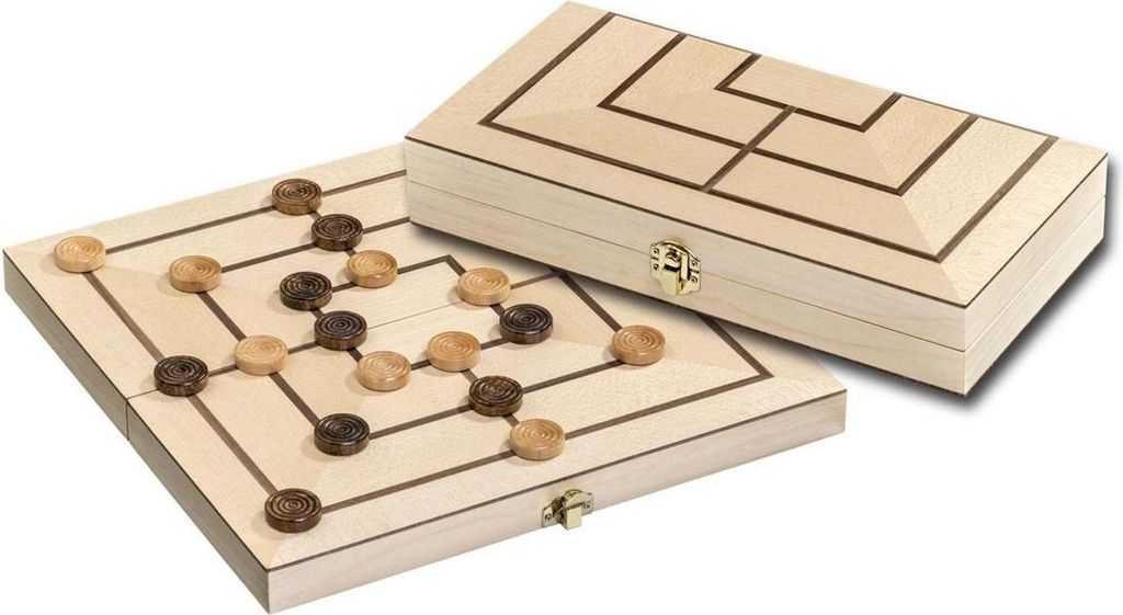 Mühle-Spiel Holzkassette für 2 Spieler – Strategiespiel aus Produktbild 