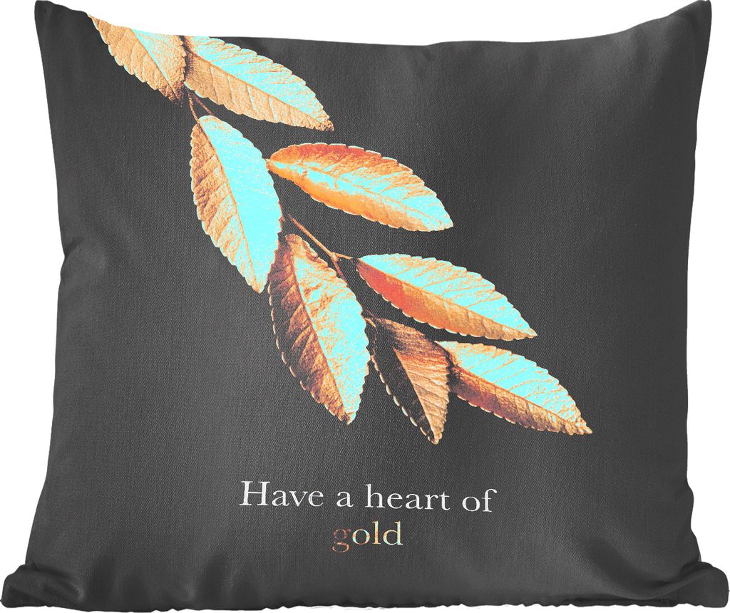 MuchoWow Zierkissen Sofakissen Wohnzimmer Dekokissen 50x50 cm Blätter - Gold - Zitat - Komfort - Sofakissen