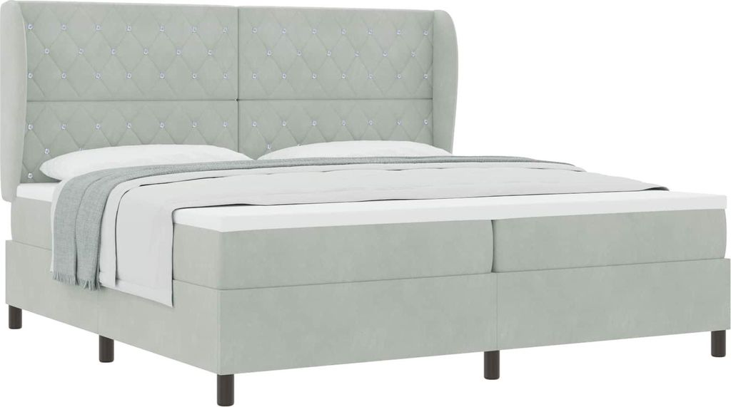 vidaXL Boxspringbett mit Matratze Hellgrau 200 x 200 cm Samt