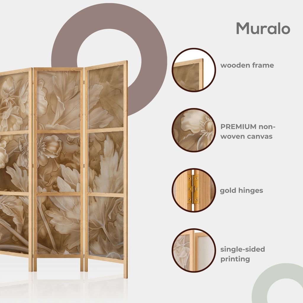 Muralo Japanischer PARAVENT 3-teilig Raumteiler klappbar PREMIUM-Vliesleinwand BAMBUS BLÄTTER für Schlafzimmer 135cmx172cm