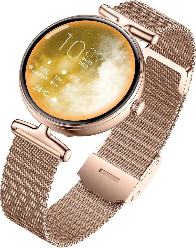 Montre Connectée Or avec Écran AMOLED Haute Résolution et Mode Sportif